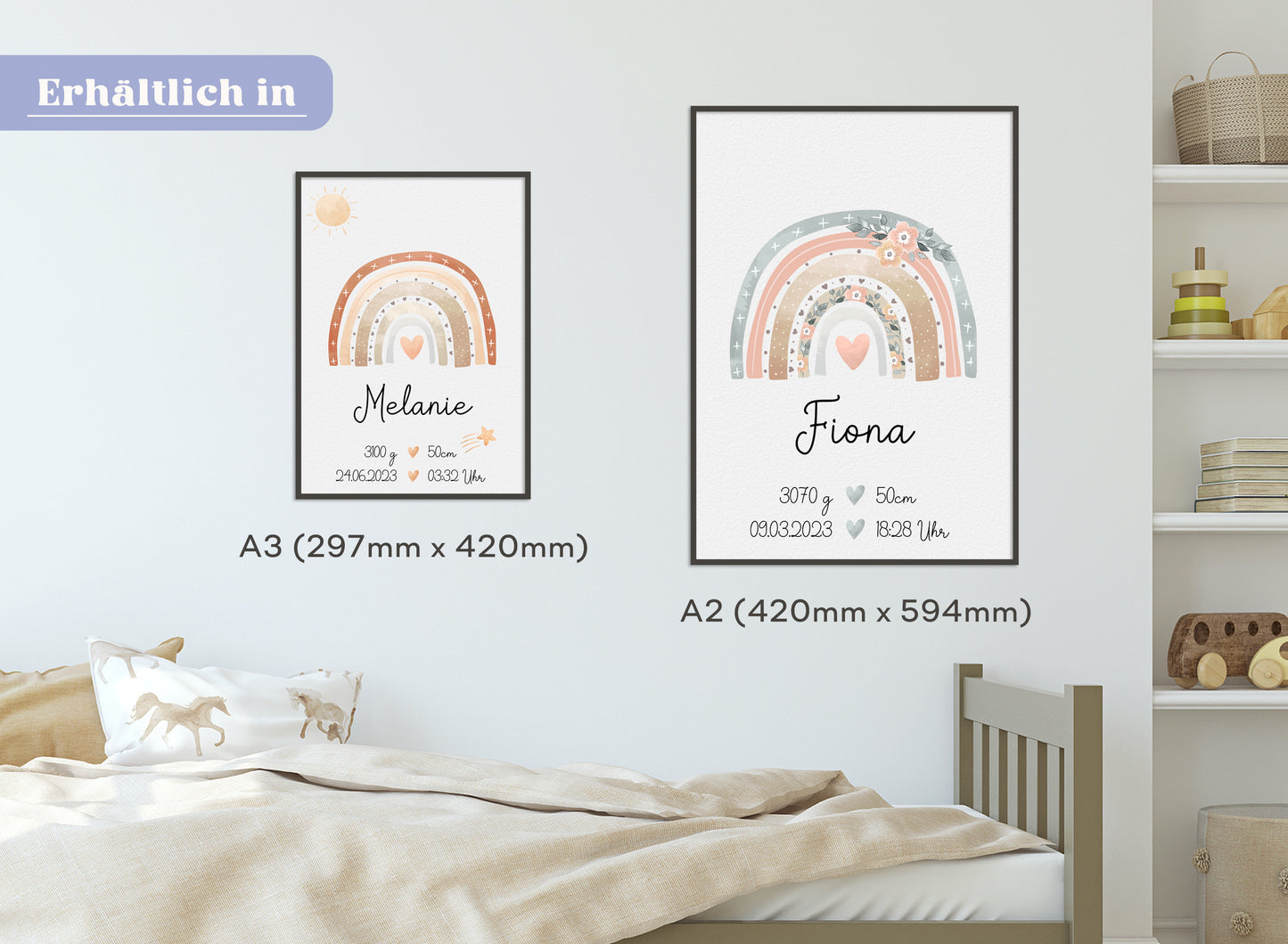 Regenbogen Geburtsposter mit Babyname & Geburtsdaten
