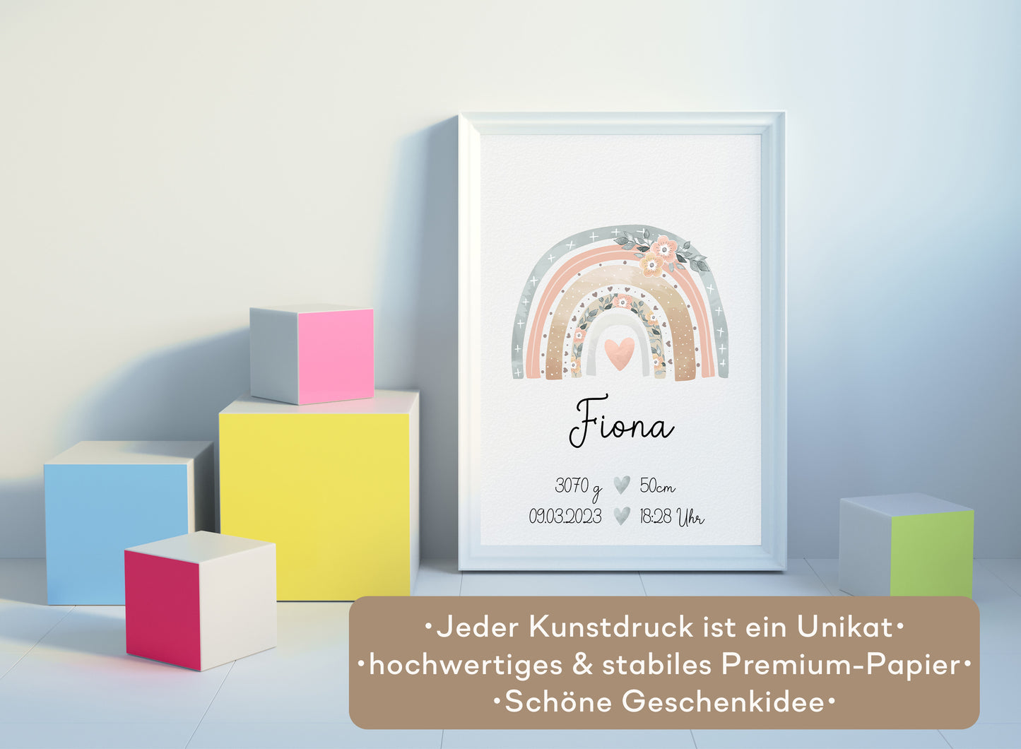 Regenbogen Geburtsposter mit Babyname & Geburtsdaten