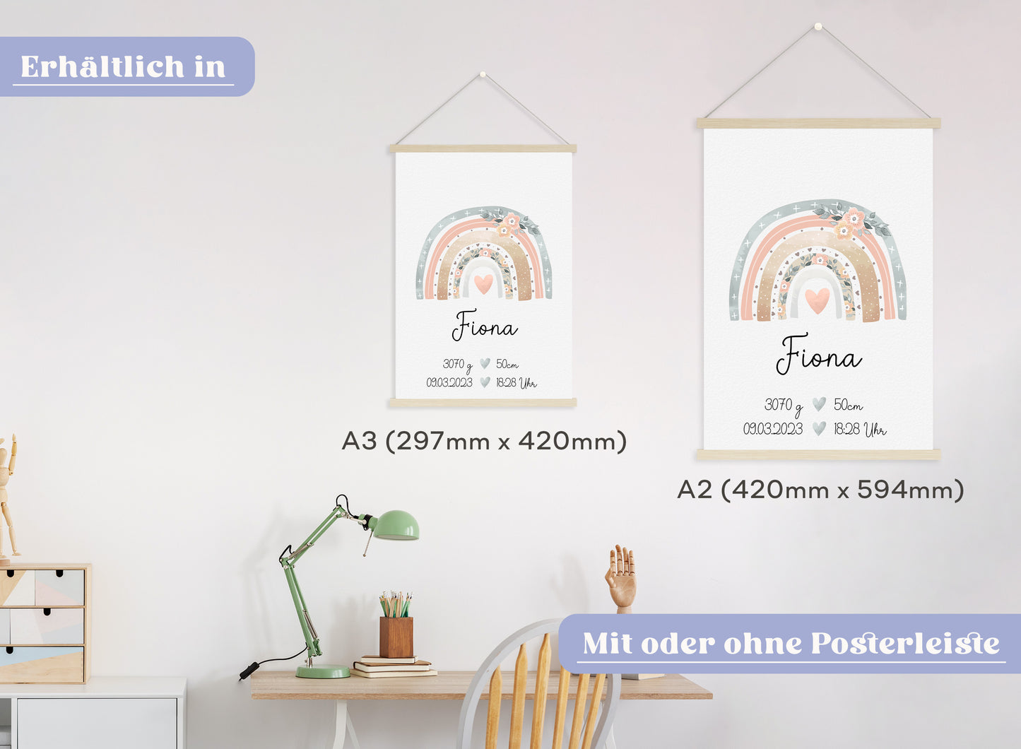 Regenbogen Geburtsposter mit Babyname & Geburtsdaten