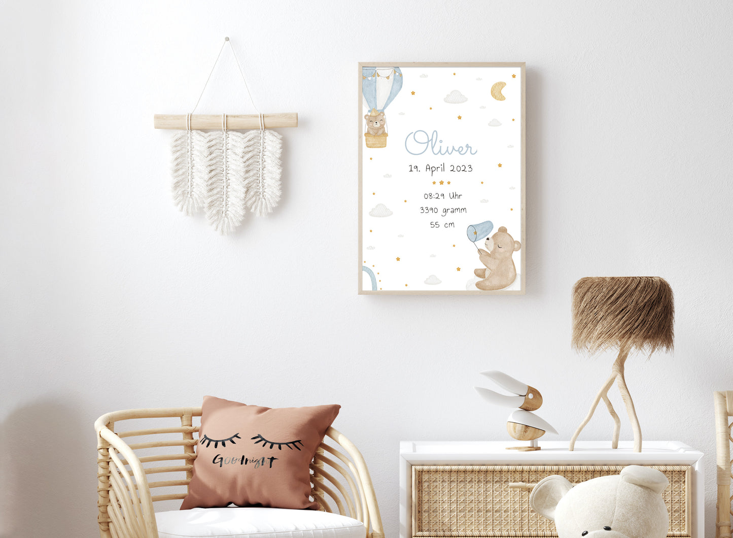 Geburtsposter mit Babyname Geburtsdaten & BĂ€ren I Personalisierbar