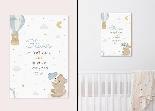Geburtsposter mit Babyname Geburtsdaten & Bären I Personalisierbar