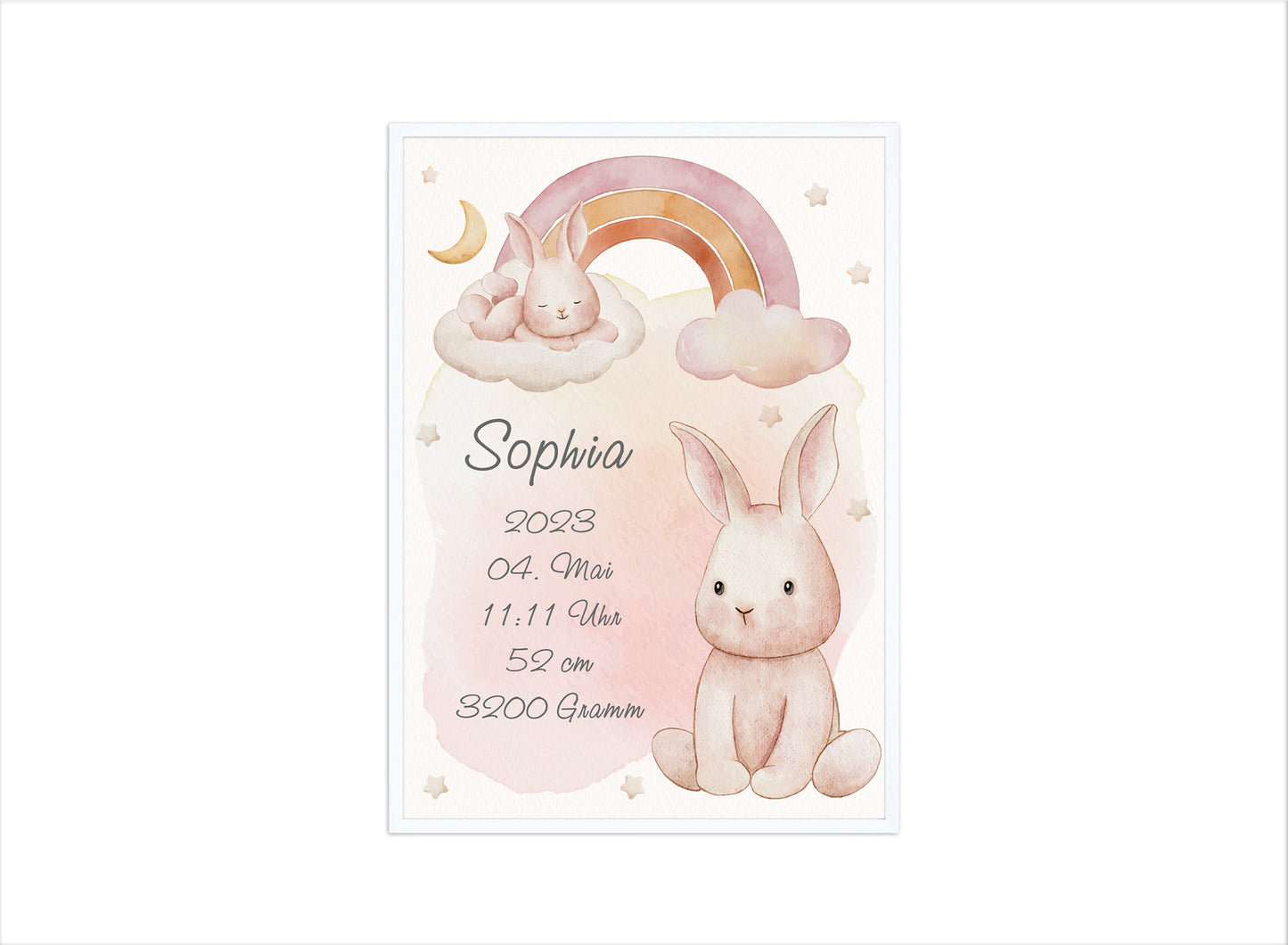 Personalisierbares Geburtsposter mit Babyname & HÀschen