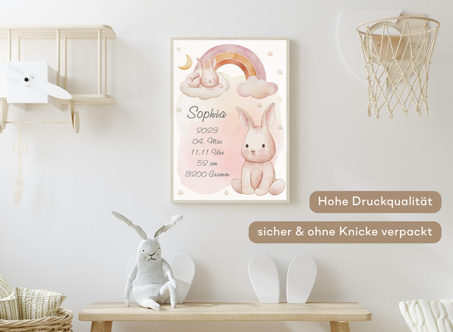 Personalisierbares Geburtsposter mit Babyname & HĂ€schen