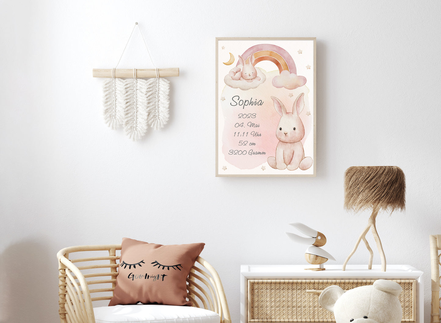 Personalisierbares Geburtsposter mit Babyname & HĂ€schen