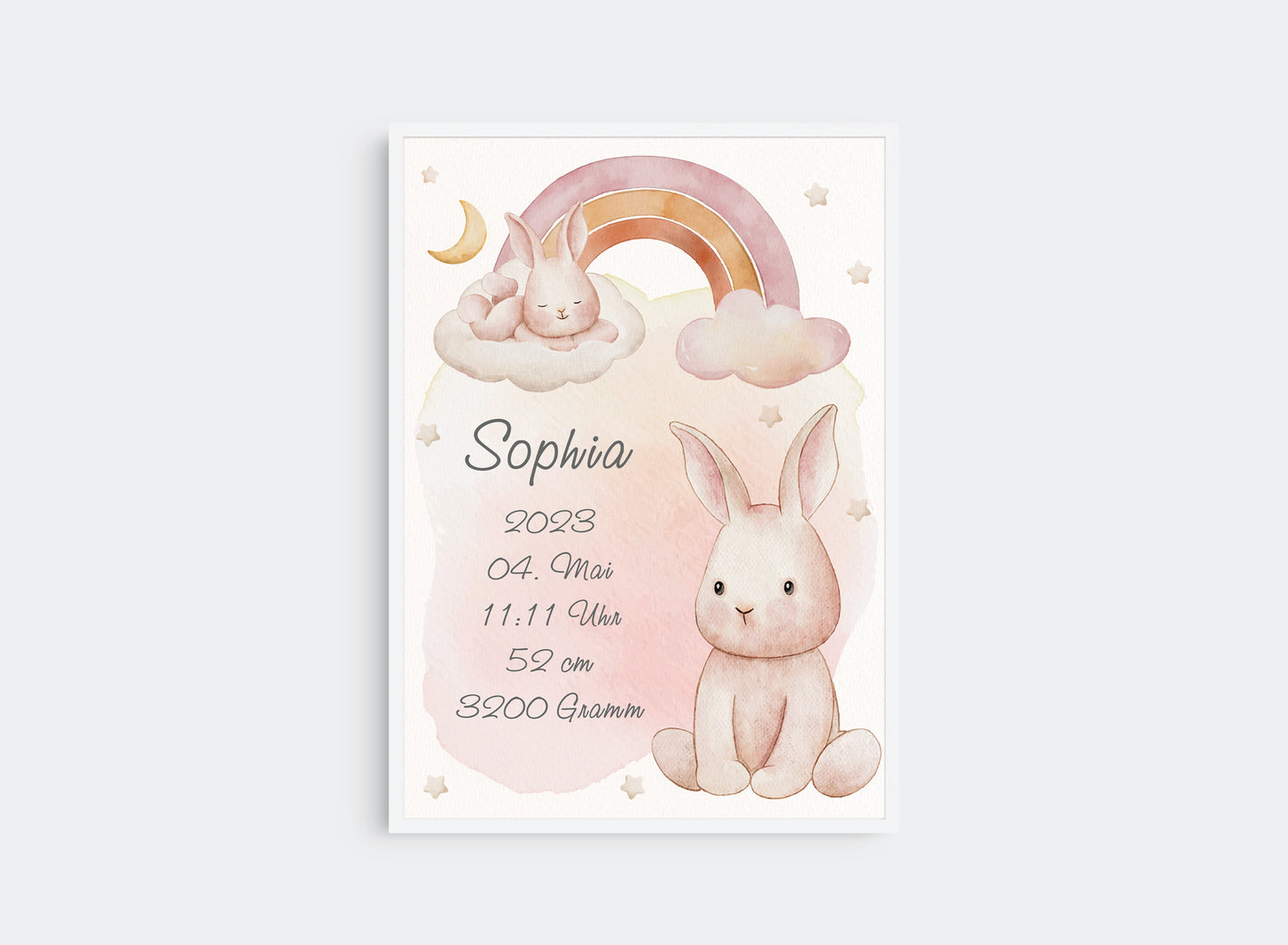 Personalisierbares Geburtsposter mit Babyname & HĂ€schen