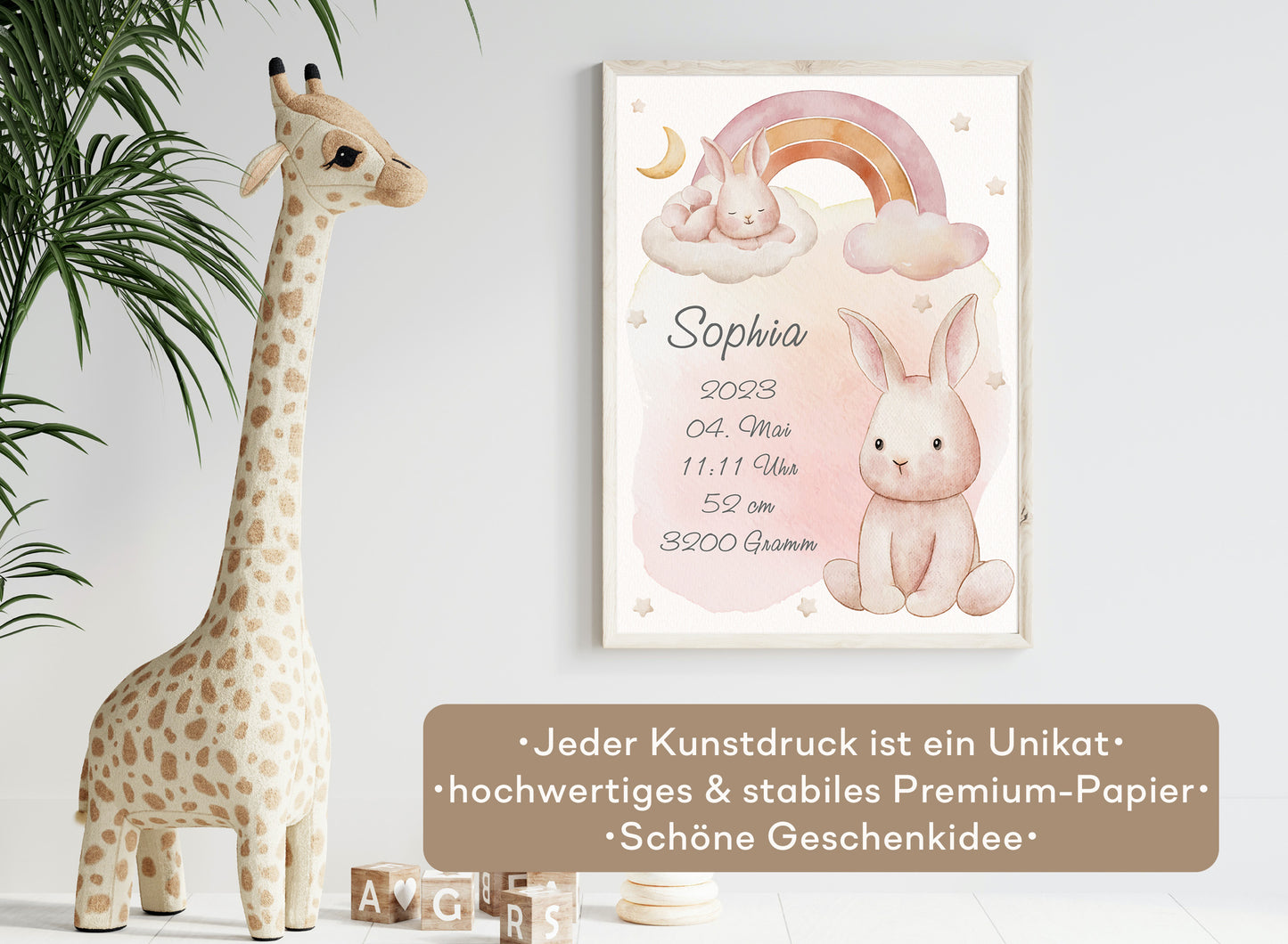 Personalisierbares Geburtsposter mit Babyname & HĂ€schen