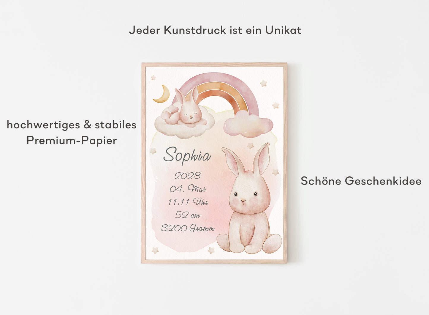 Personalisierbares Geburtsposter mit Babyname & HĂ€schen