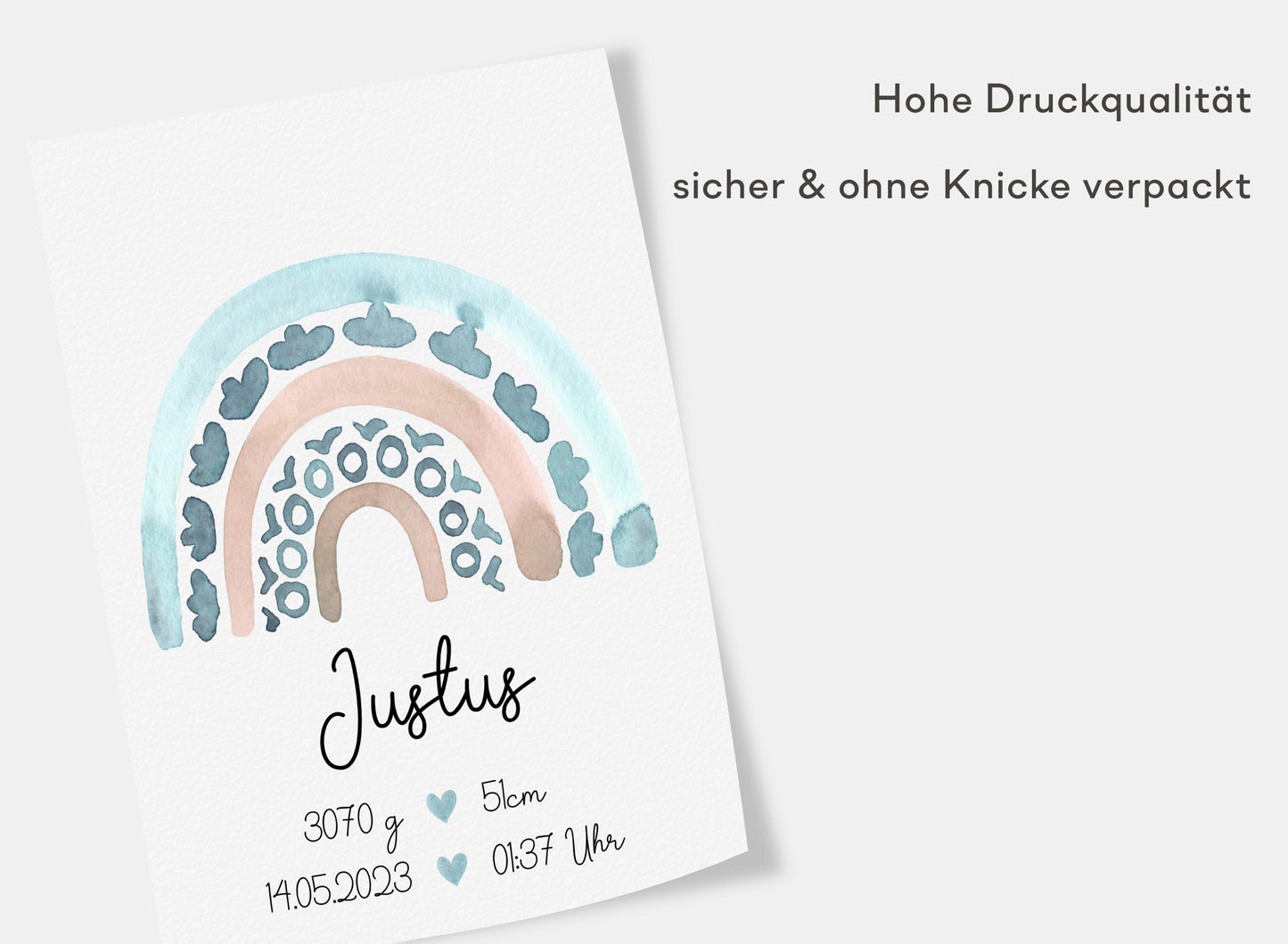 Regenbogen Geburtsposter mit Babyname & Geburtsdaten