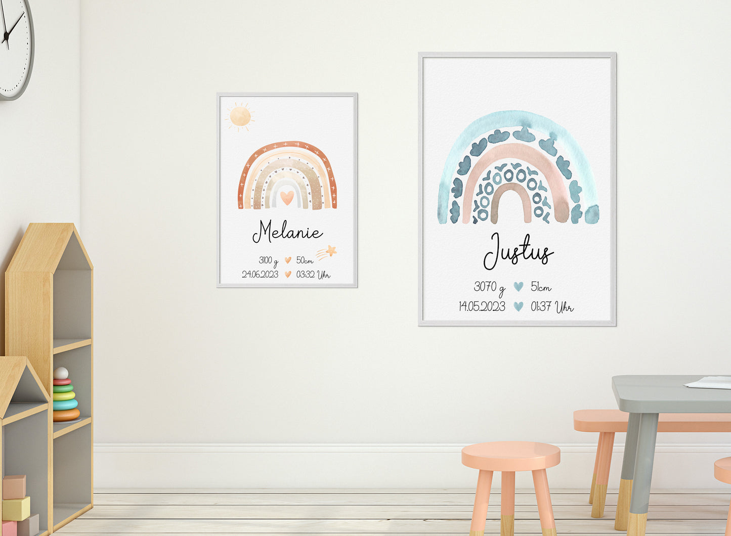 Regenbogen Geburtsposter mit Babyname & Geburtsdaten