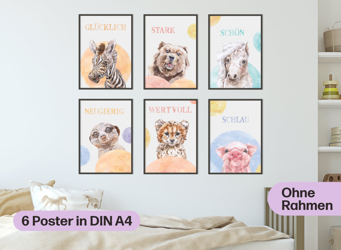 6er Tier-Poster Set • Süße Babyzimmer Deko • DIN A4 • CreativeRobin