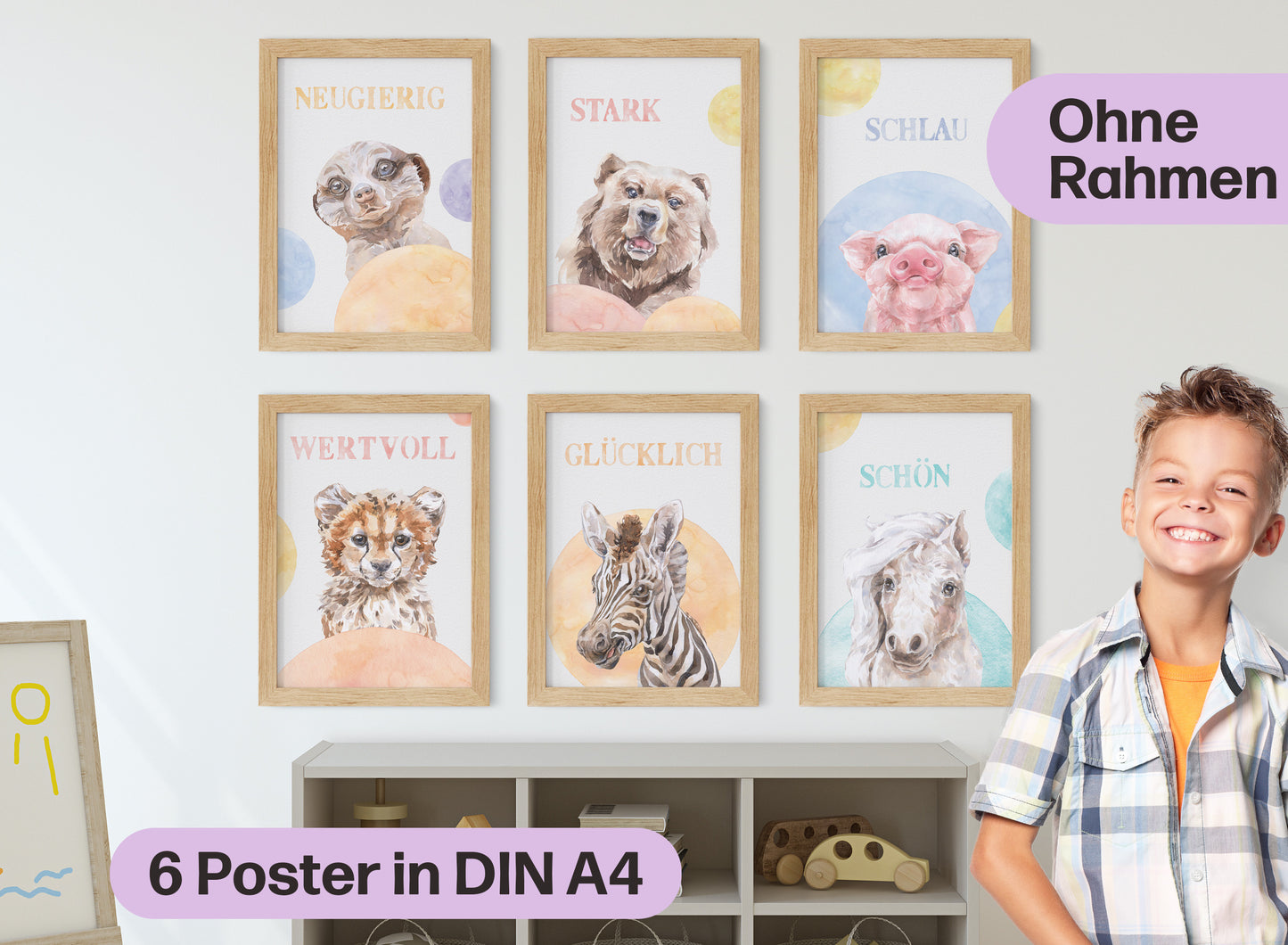 6er Tier-Poster Set • Süße Babyzimmer Deko • DIN A4 • CreativeRobin