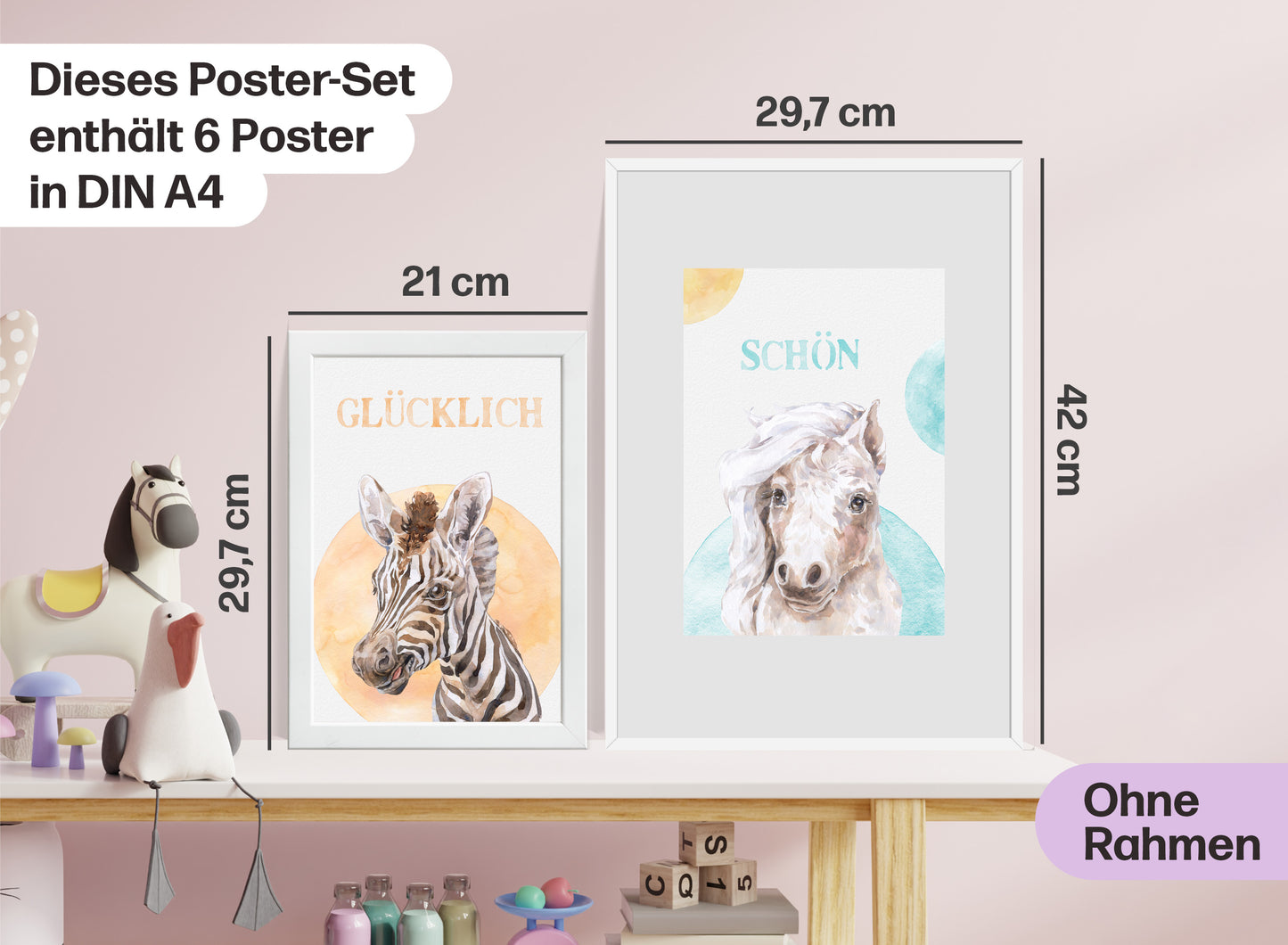 6er Tier-Poster Set • Süße Babyzimmer Deko • DIN A4 • CreativeRobin