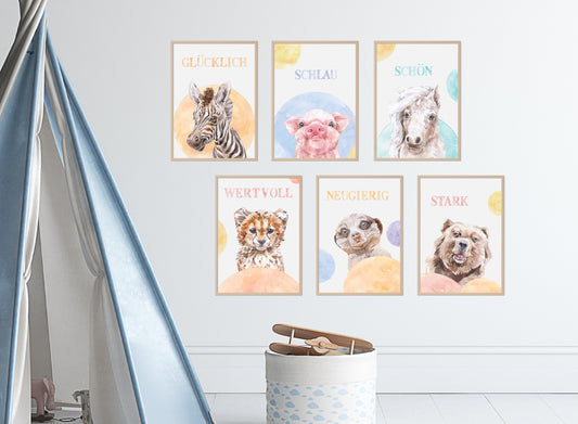 6er Tier-Poster Set • Süße Babyzimmer Deko • DIN A4 • CreativeRobin