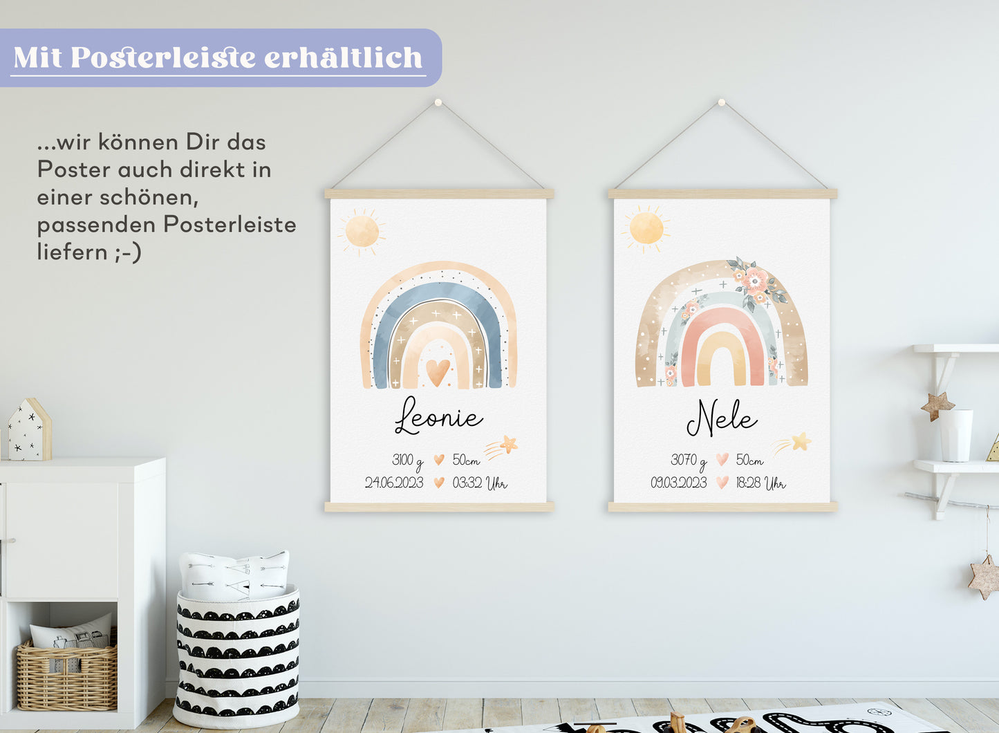 Regenbogen Geburtsposter mit Babyname & Geburtsdaten
