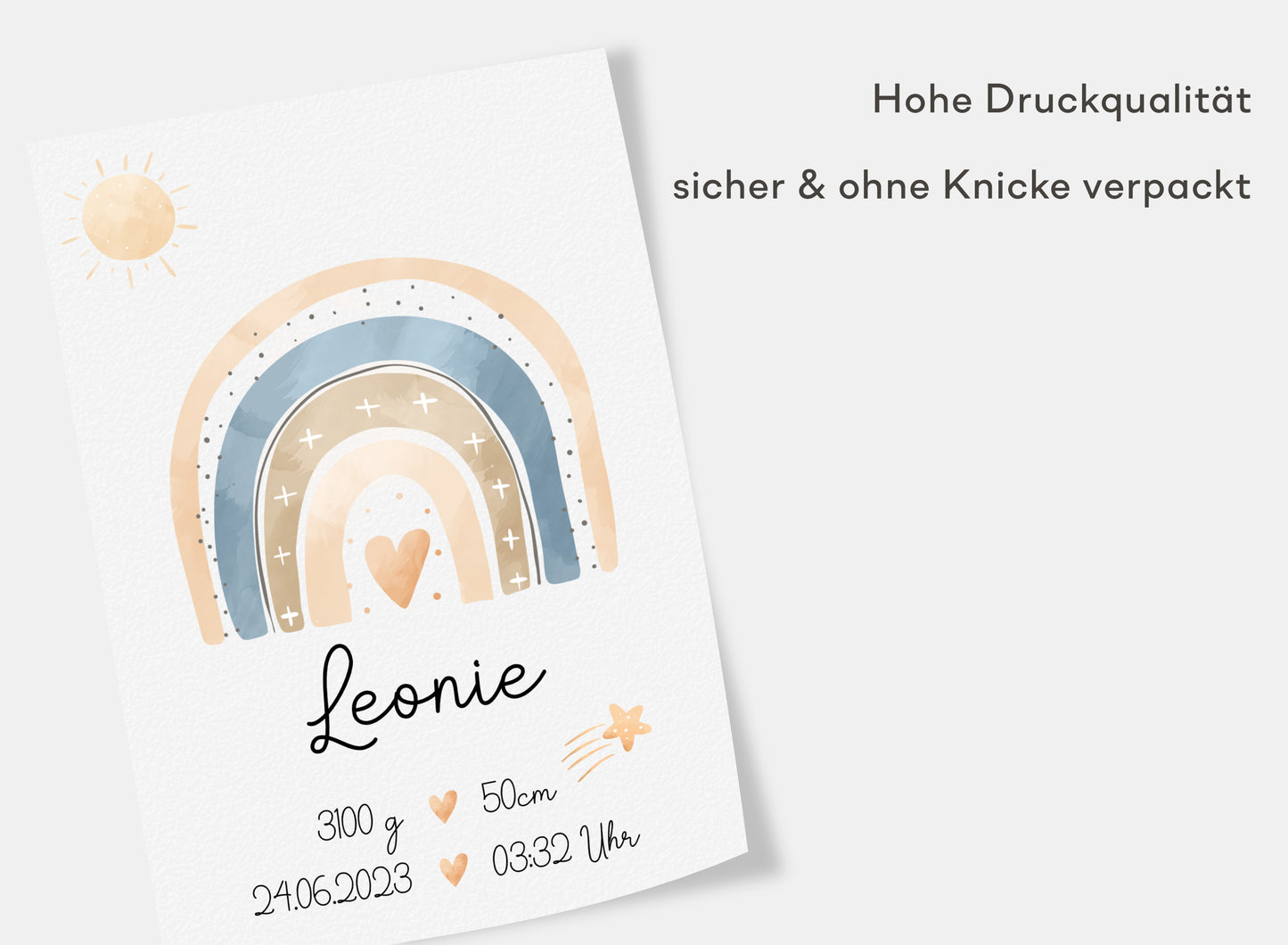 Regenbogen Geburtsposter mit Babyname & Geburtsdaten