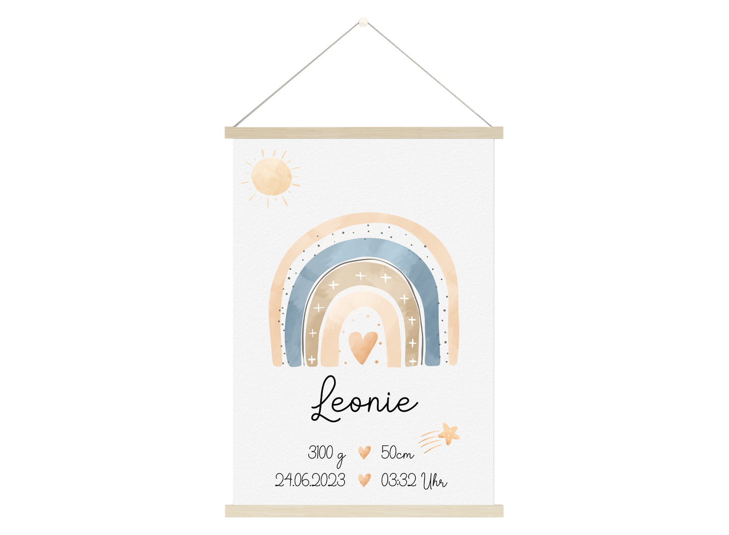 Regenbogen Geburtsposter mit Babyname & Geburtsdaten