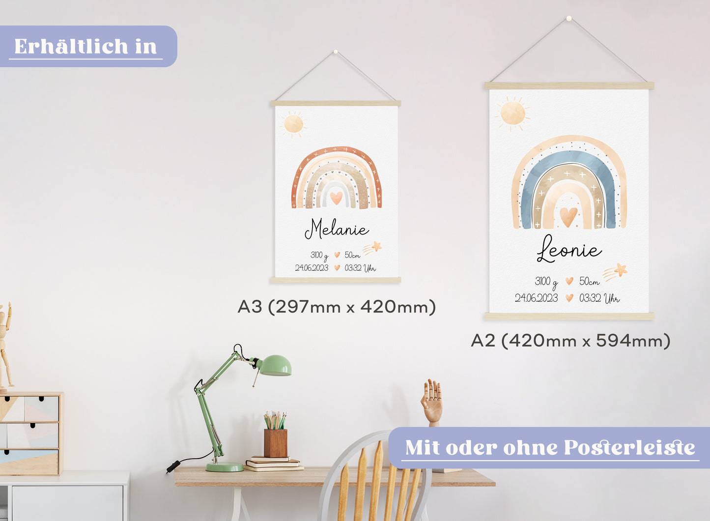 Regenbogen Geburtsposter mit Babyname & Geburtsdaten