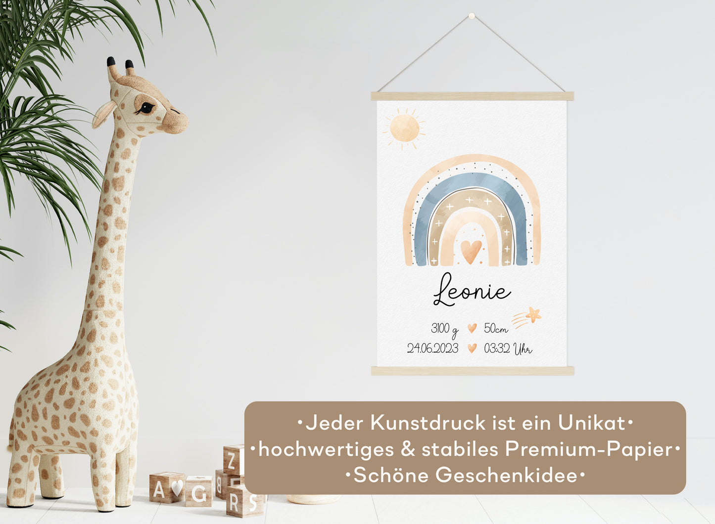 Regenbogen Geburtsposter mit Babyname & Geburtsdaten