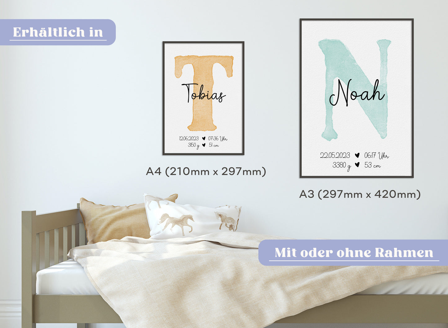 Personalisierbares Baby Geburtsposter mit Babyname & Geburtsdaten