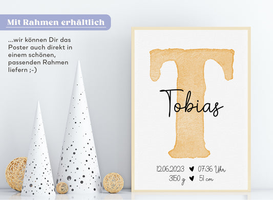Personalisierbares Baby Geburtsposter mit Babyname & Geburtsdaten