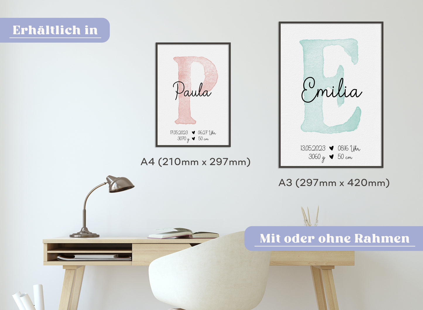 Personalisierbares Baby Geburtsposter mit Babyname & Geburtsdaten
