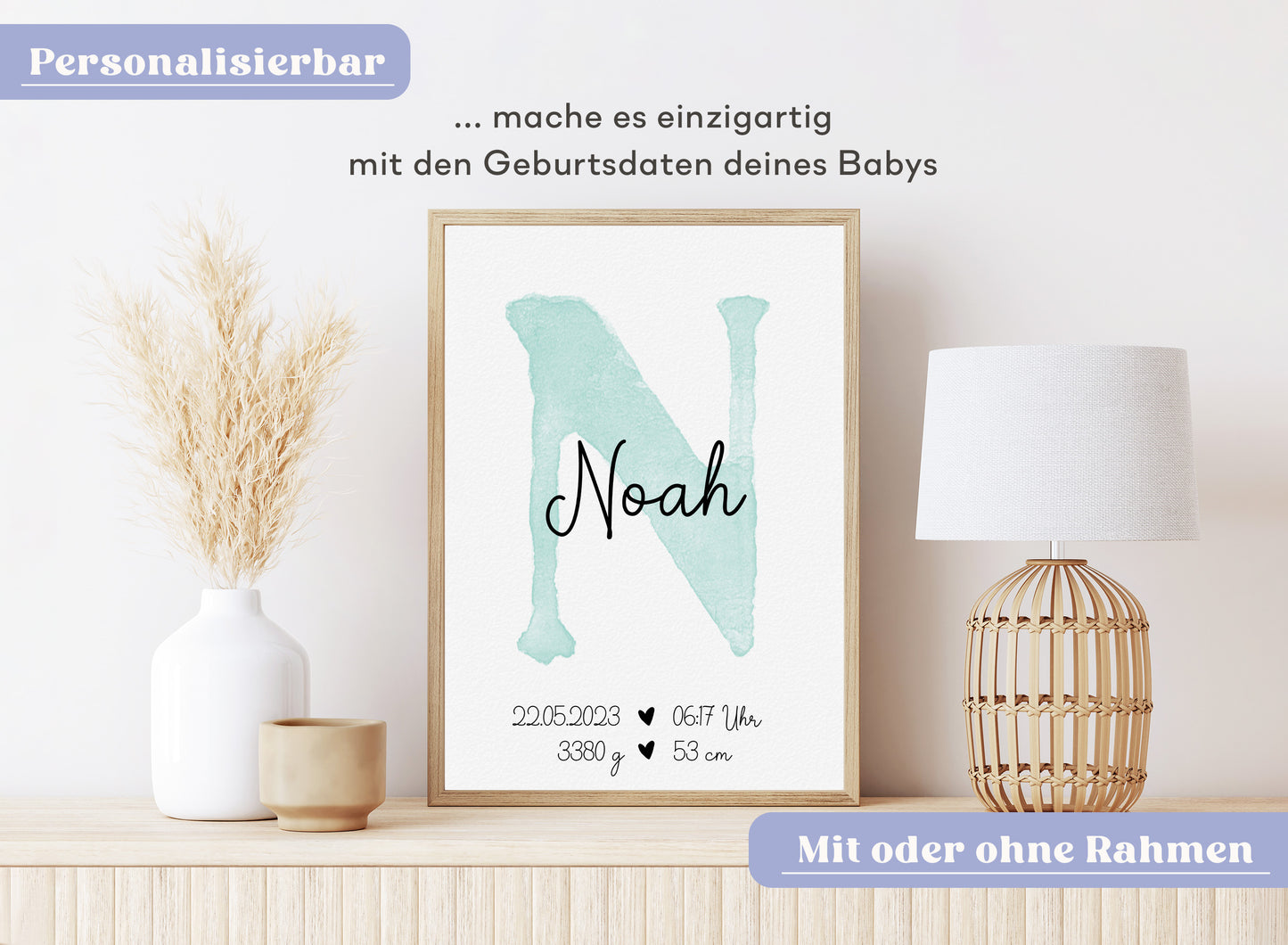 Personalisierbares Baby Geburtsposter mit Babyname & Geburtsdaten