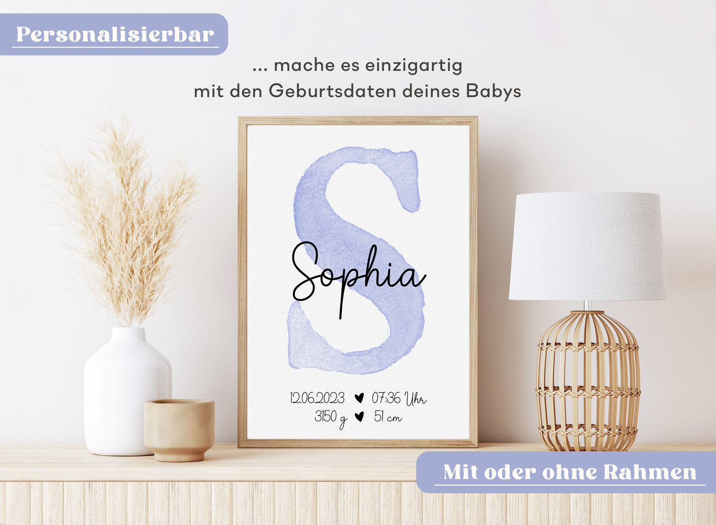 Personalisierbares Baby Geburtsposter mit Babyname & Geburtsdaten
