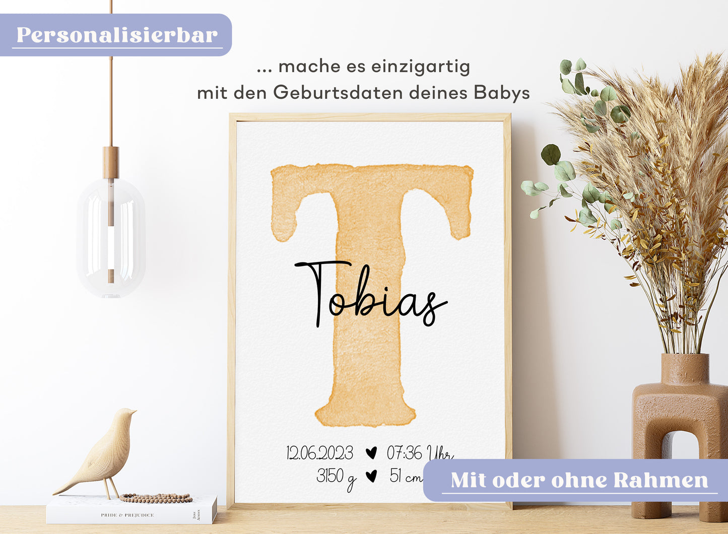 Personalisierbares Baby Geburtsposter mit Babyname & Geburtsdaten