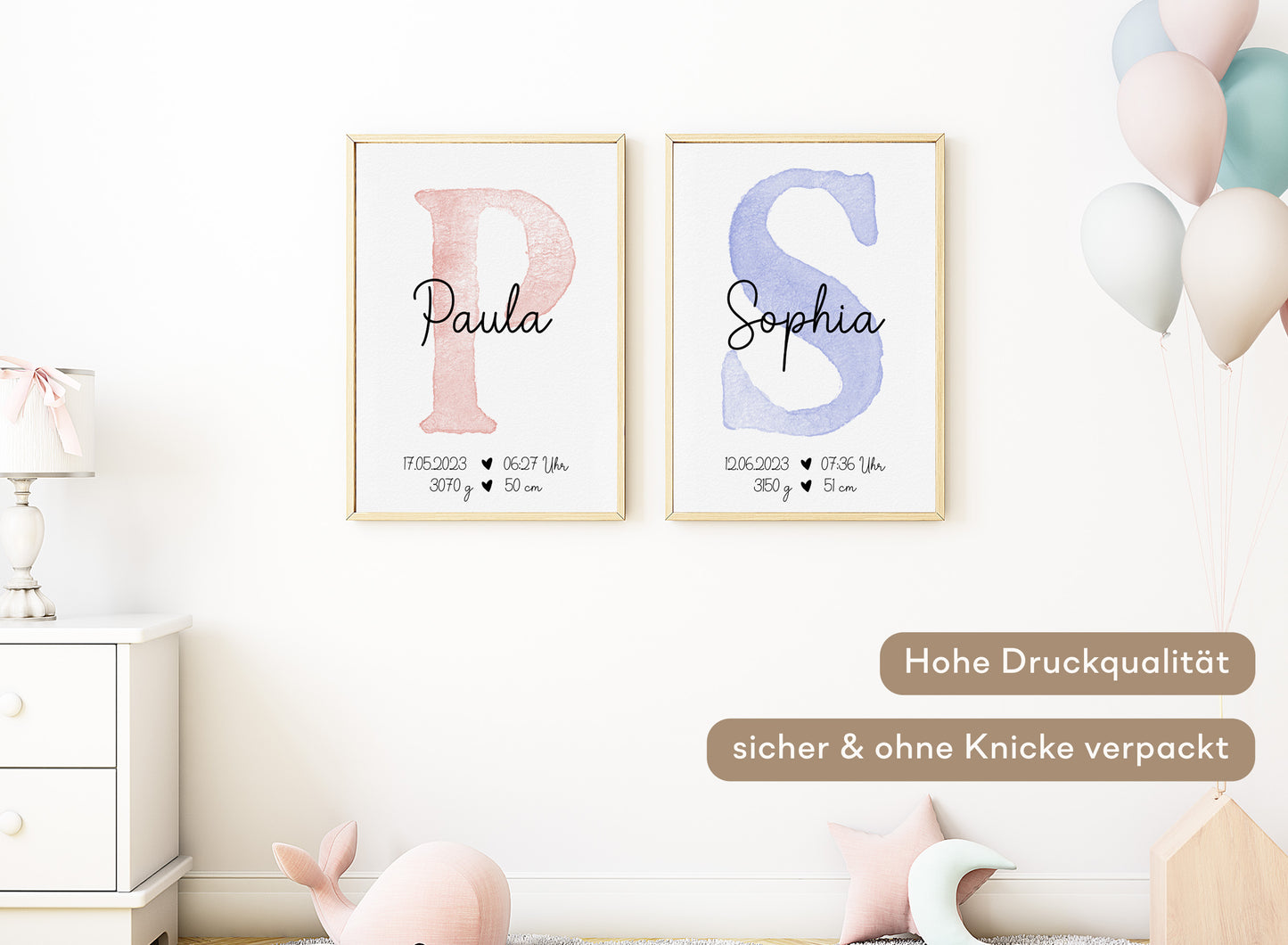 Personalisierbares Baby Geburtsposter mit Babyname & Geburtsdaten