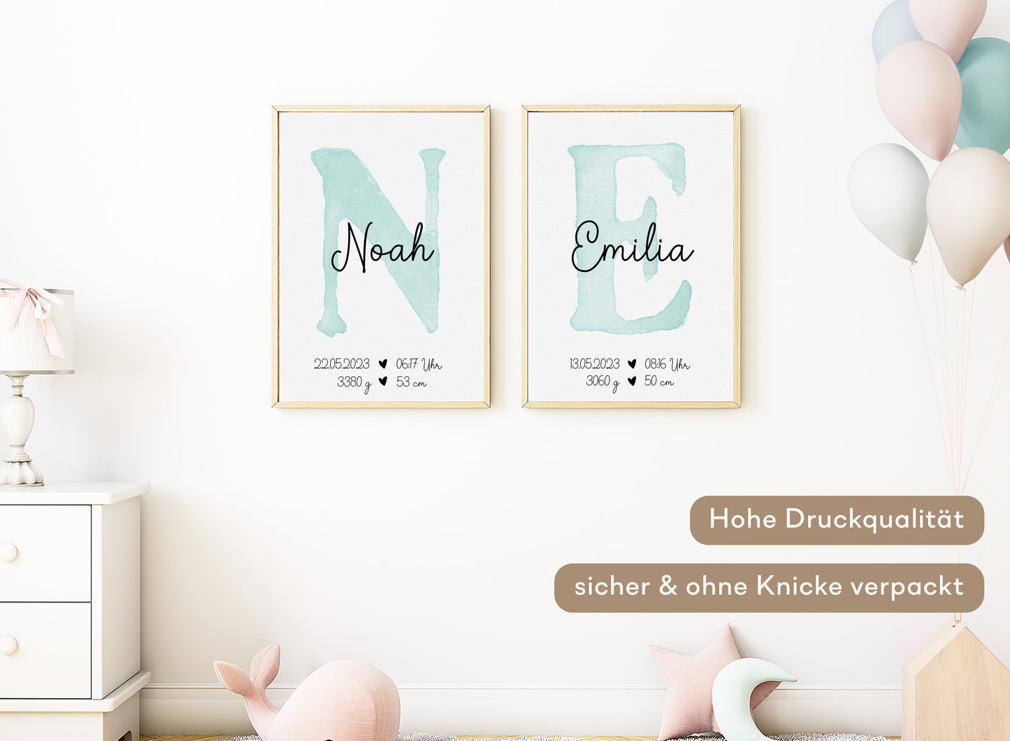 Personalisierbares Baby Geburtsposter mit Babyname & Geburtsdaten