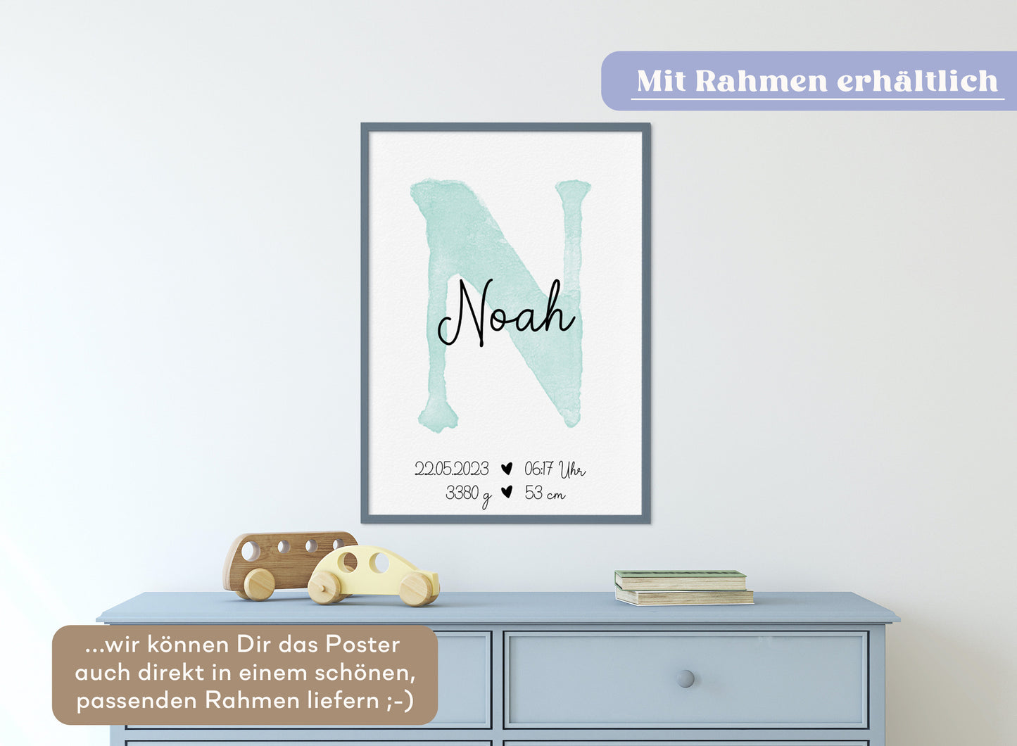 Personalisierbares Baby Geburtsposter mit Babyname & Geburtsdaten