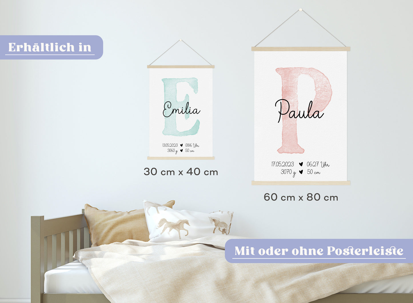 Personalisierbares Baby Geburtsposter mit Babyname & Geburtsdaten
