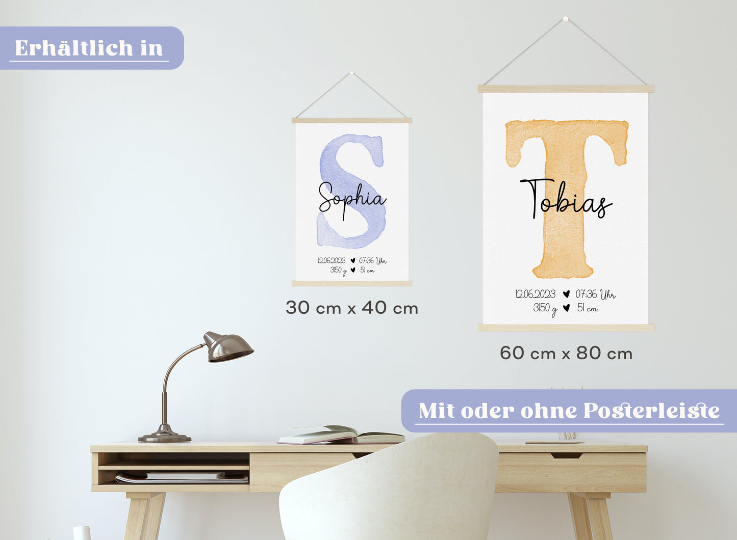 Personalisierbares Baby Geburtsposter mit Babyname & Geburtsdaten