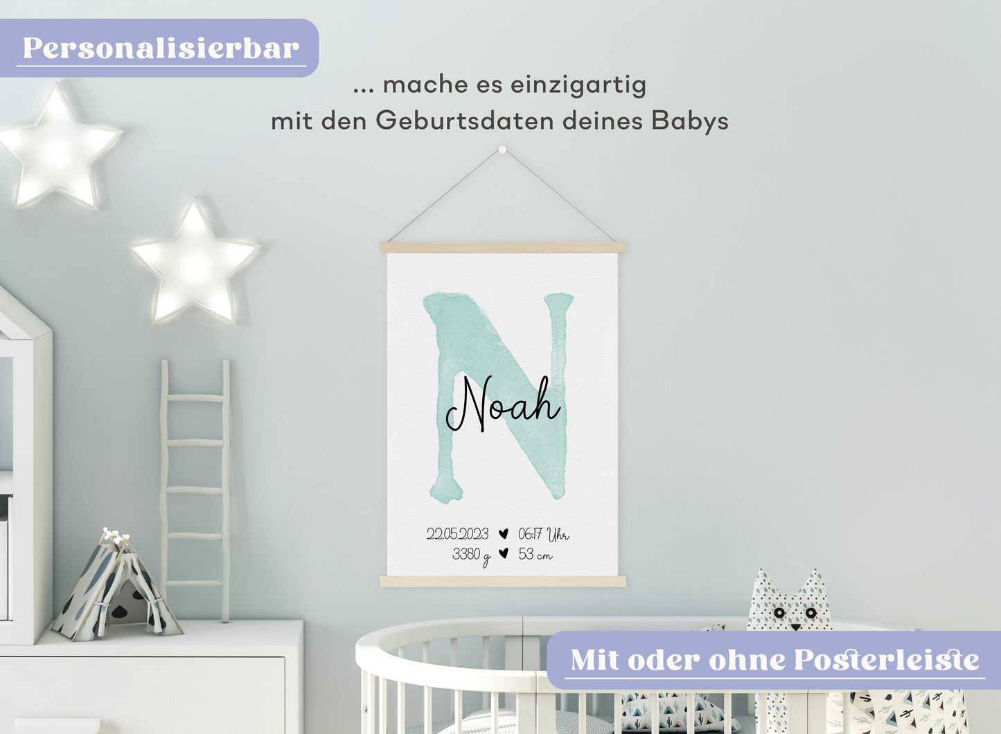 Personalisierbares Baby Geburtsposter mit Babyname & Geburtsdaten
