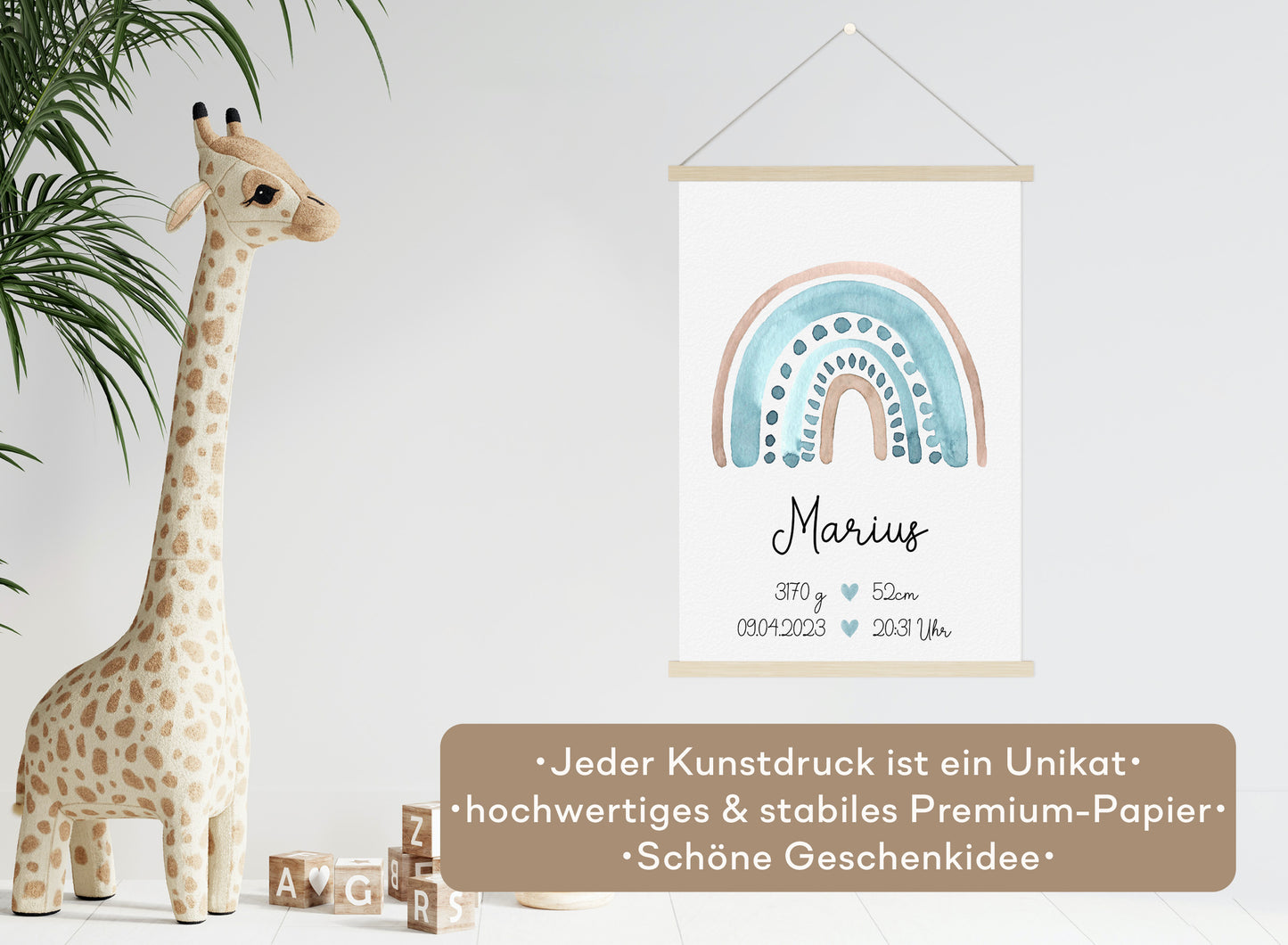 Regenbogen Geburtsposter mit Babyname & Geburtsdaten
