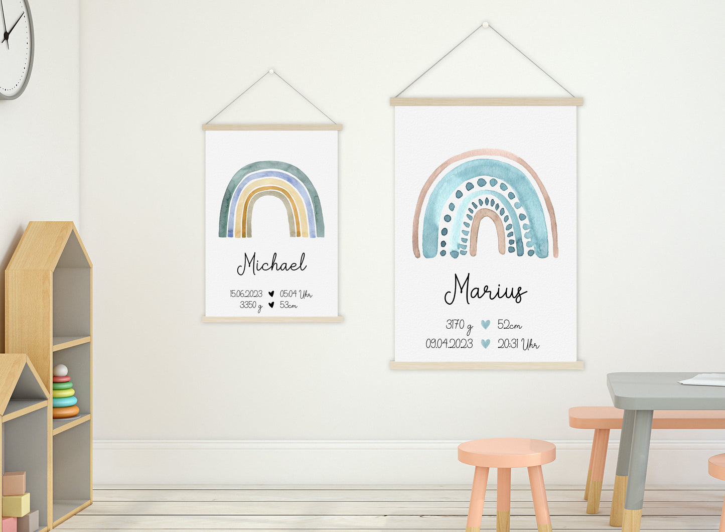 Regenbogen Geburtsposter mit Babyname & Geburtsdaten