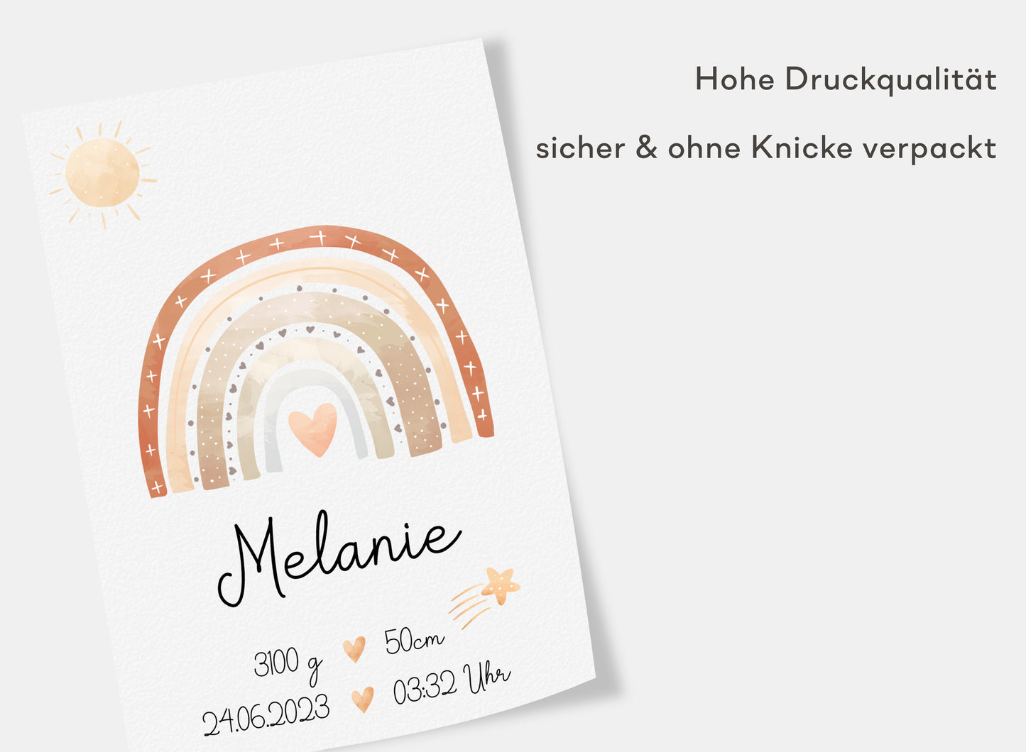 Regenbogen Geburtsposter mit Babyname & Geburtsdaten