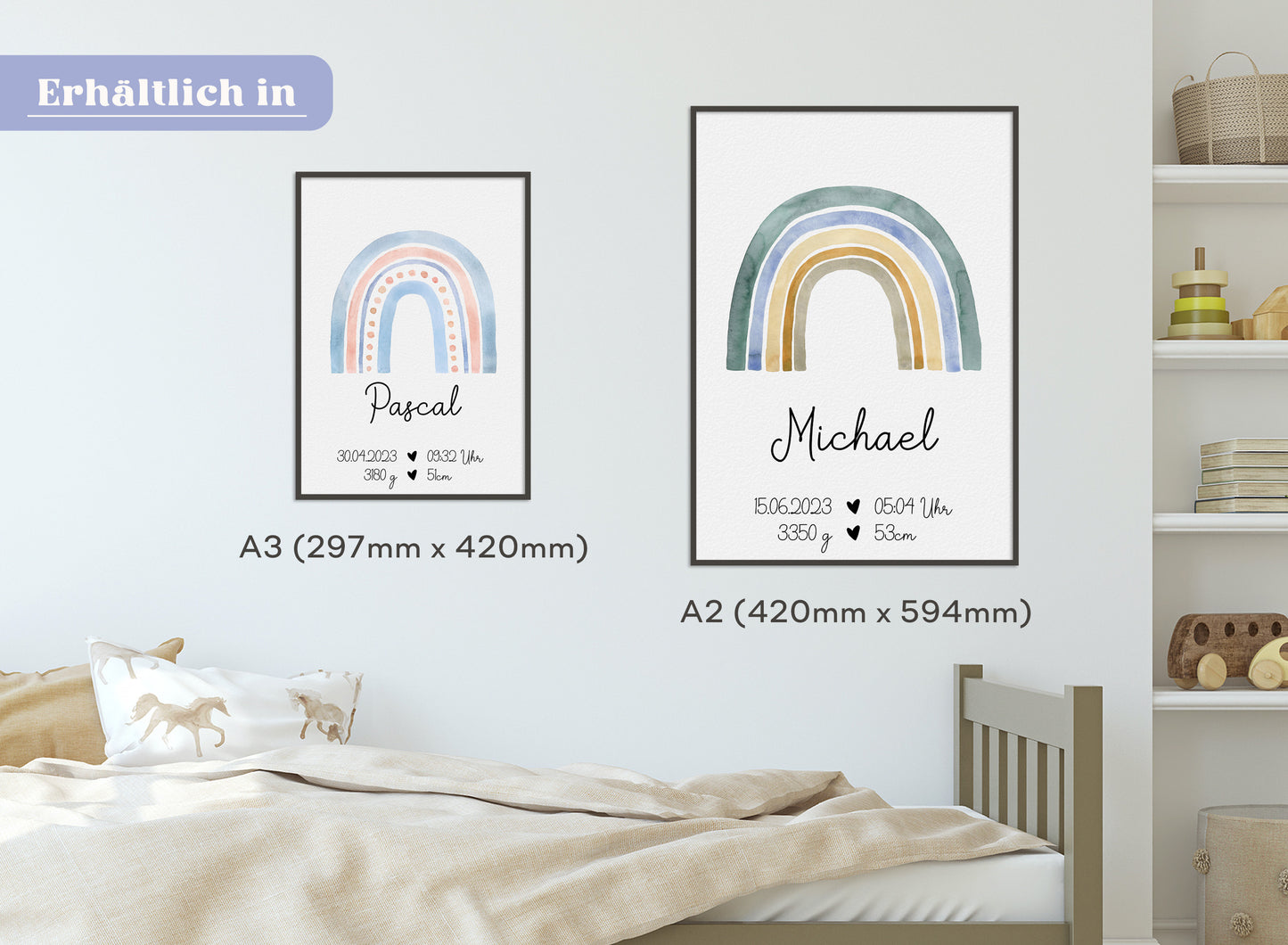 Regenbogen Geburtsposter mit Babyname & Geburtsdaten