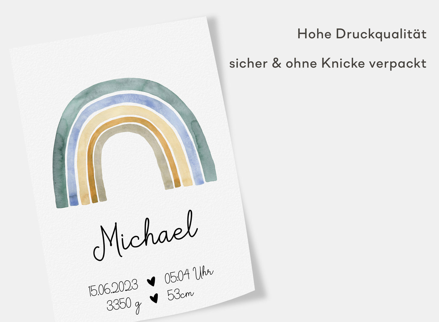 Regenbogen Geburtsposter mit Babyname & Geburtsdaten