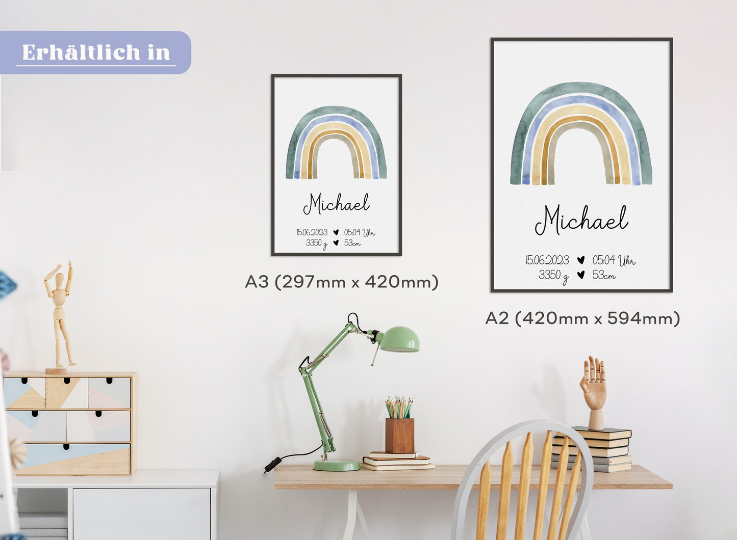 Regenbogen Geburtsposter mit Babyname & Geburtsdaten