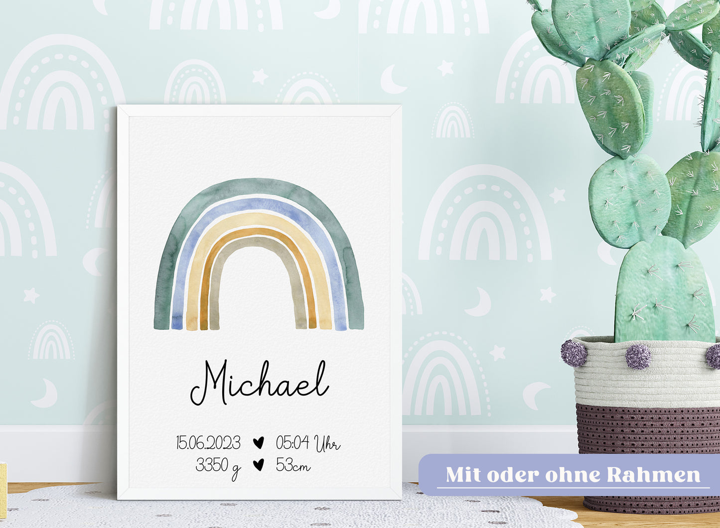 Regenbogen Geburtsposter mit Babyname & Geburtsdaten