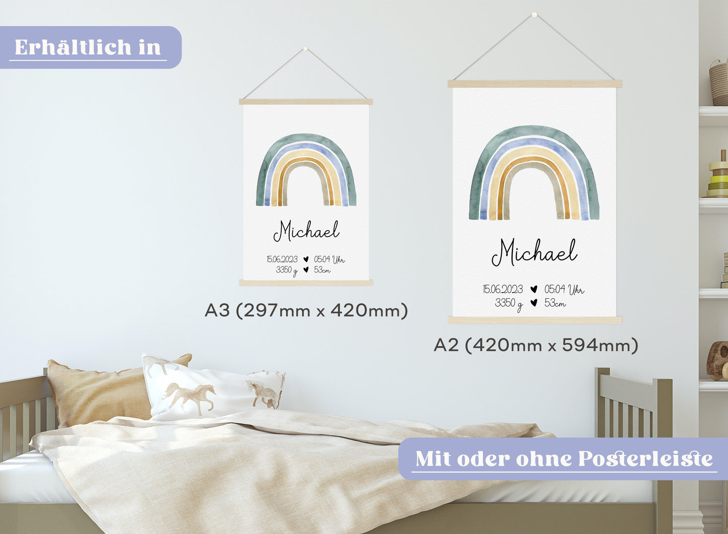 Regenbogen Geburtsposter mit Babyname & Geburtsdaten