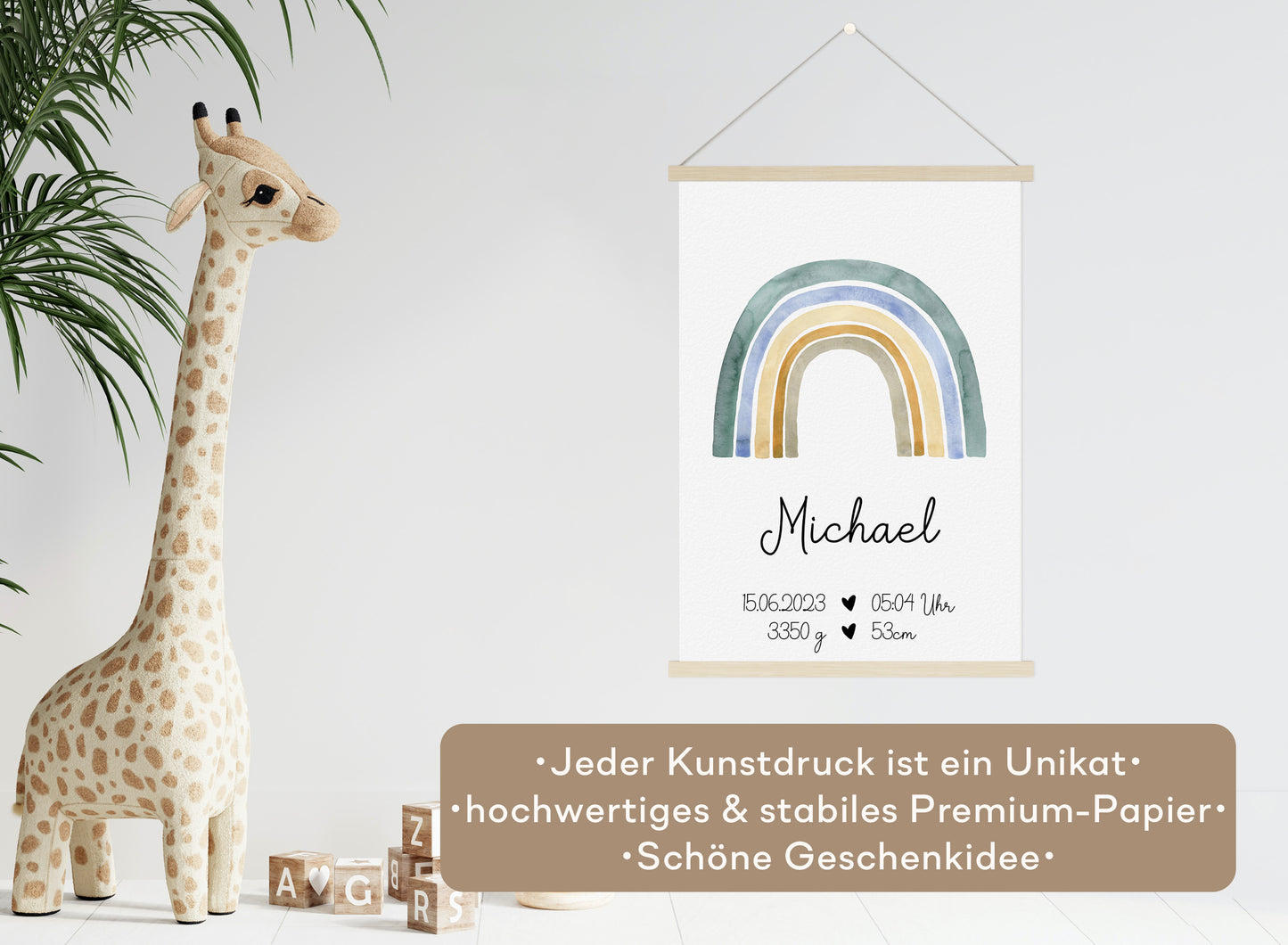 Regenbogen Geburtsposter mit Babyname & Geburtsdaten