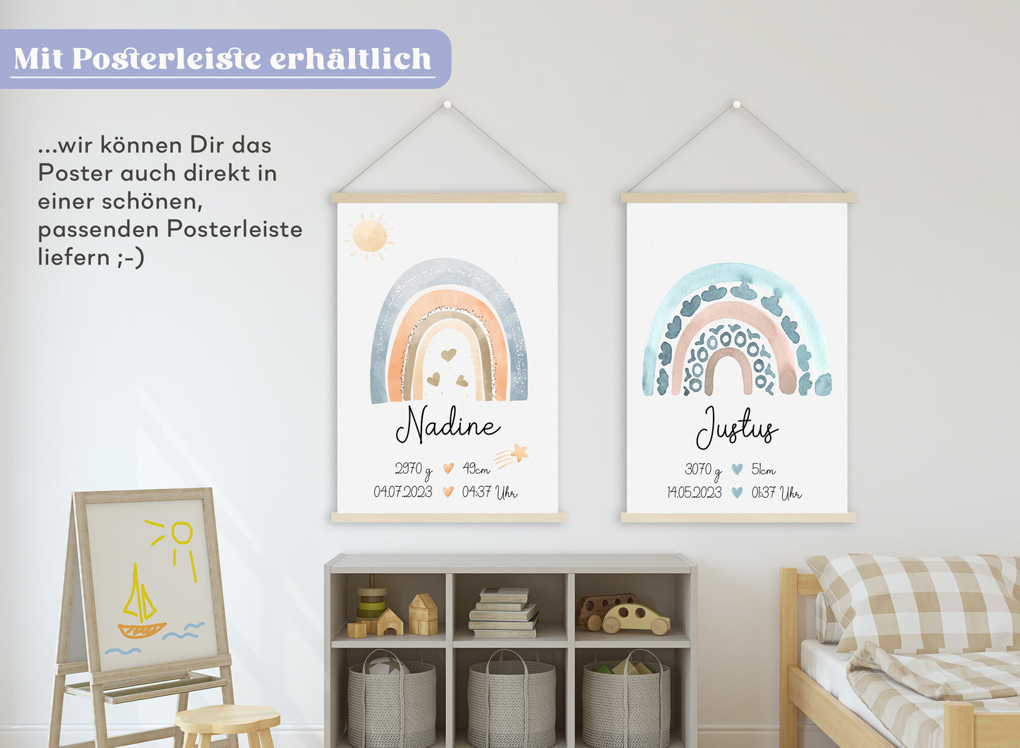 Regenbogen Geburtsposter mit Babyname & Geburtsdaten