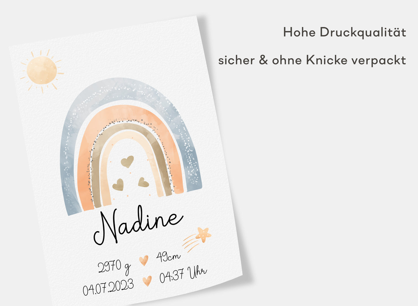 Regenbogen Geburtsposter mit Babyname & Geburtsdaten