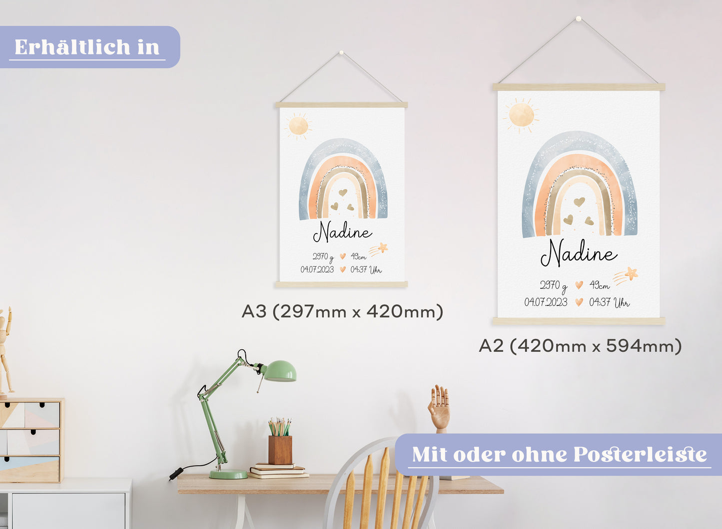Regenbogen Geburtsposter mit Babyname & Geburtsdaten