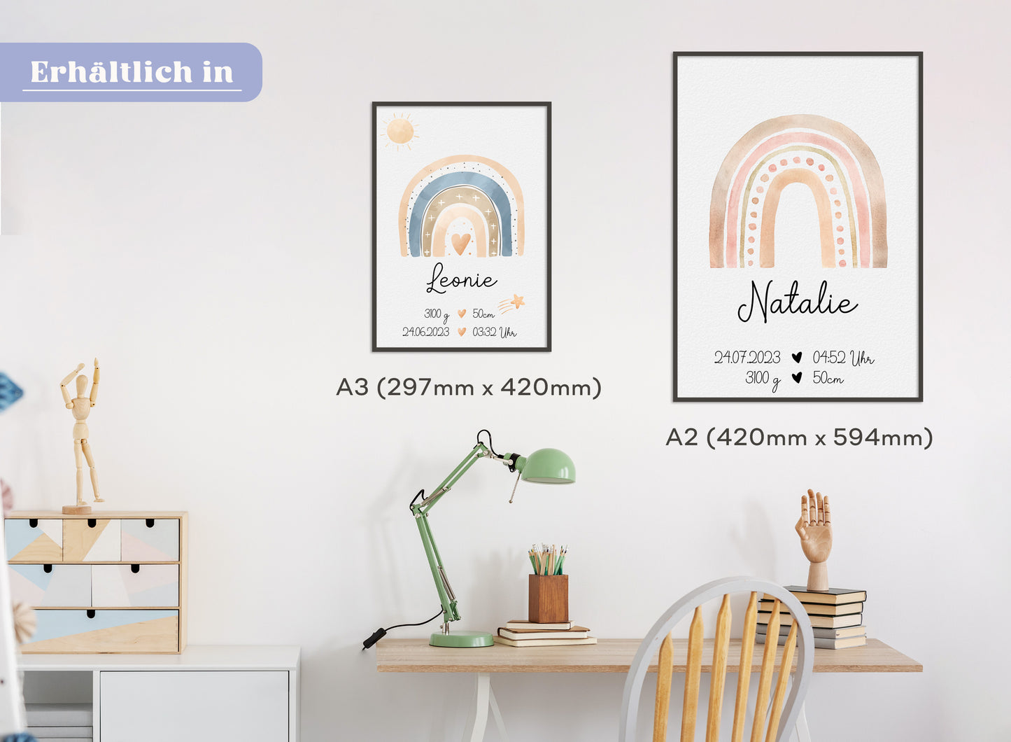 Regenbogen Geburtsposter mit Babyname & Geburtsdaten