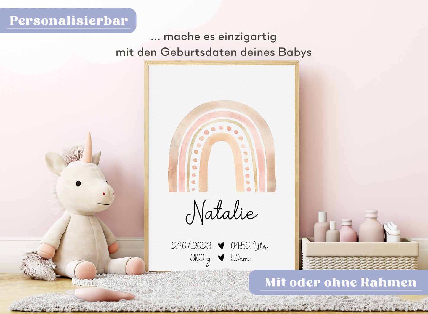 Regenbogen Geburtsposter mit Babyname & Geburtsdaten