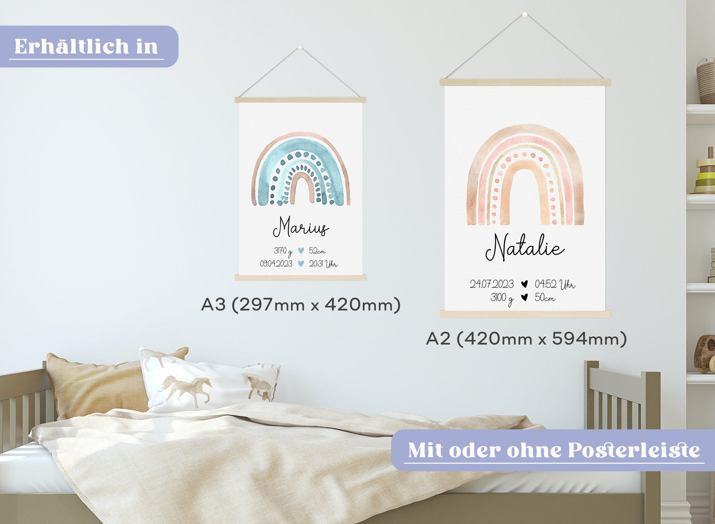 Regenbogen Geburtsposter mit Babyname & Geburtsdaten