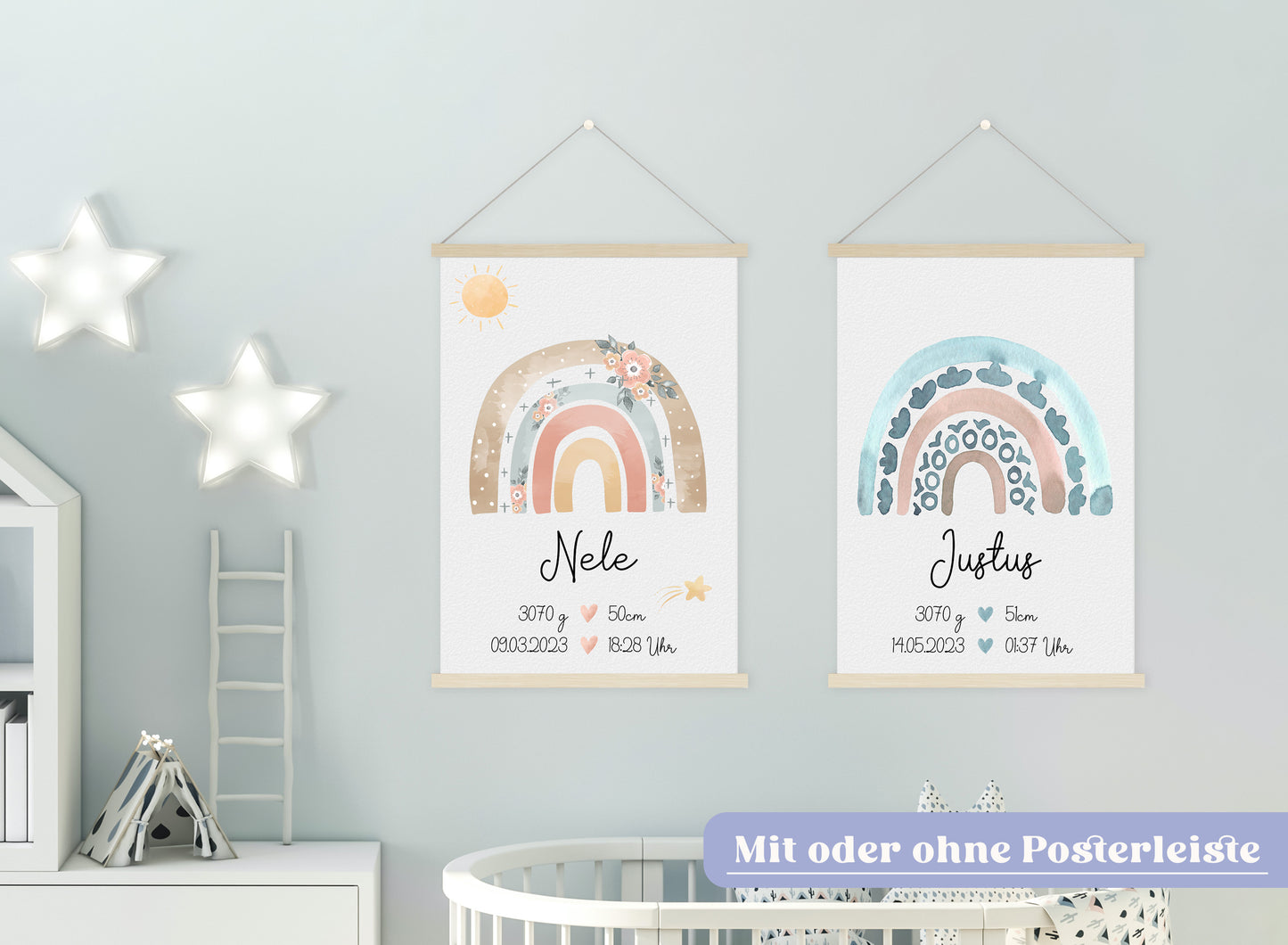 Regenbogen Geburtsposter mit Babyname & Geburtsdaten